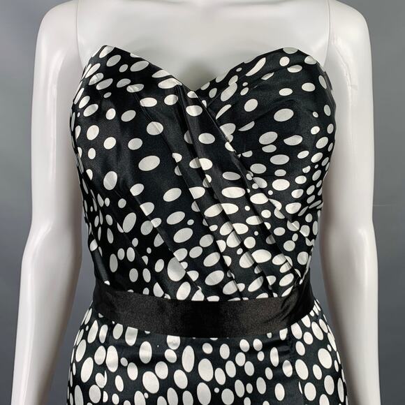 TERANI Size 6 Black White Viscose Blend Polka Dot Strapless Mermaid Gown - Picture 2 of 5